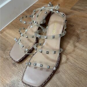 Dream Pairs Clear Strappy Sandals with Beige Footbed